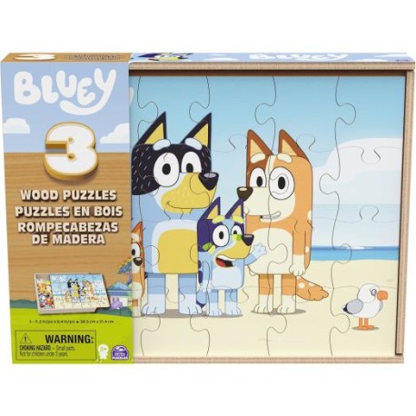 Bluey 3 rompecabezas de madera con bandeja de almacenamiento